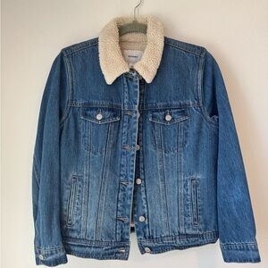 Old Navy Blue Denim Jacket with Cream Sherpa Collar